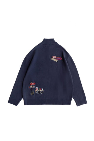 Safarnama Quarter-Zip Embroidered Sweater