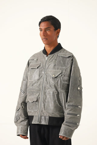 "Midnight train" leather bomber jacket