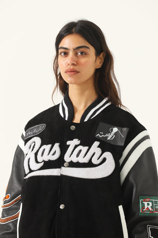 "97 paradise" suede varsity jacket