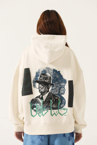"Chinatown" printed beige hoodie