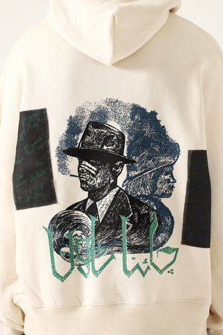 "Chinatown" printed beige hoodie