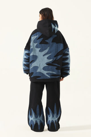Intertwine denim and fleece hoodie