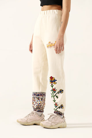"1975" block print sweatpants