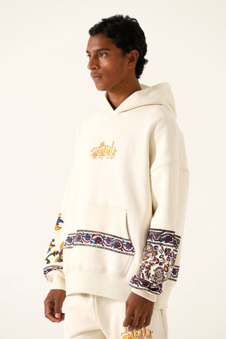 "1975" block print beige hoodie