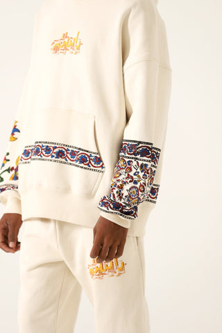 "1975" block print beige hoodie