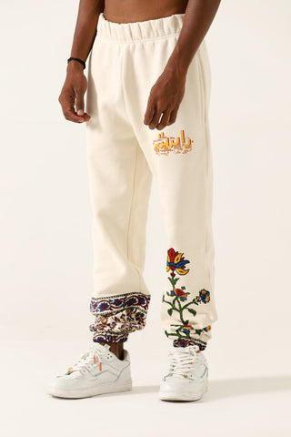 "1975" block print sweatpants