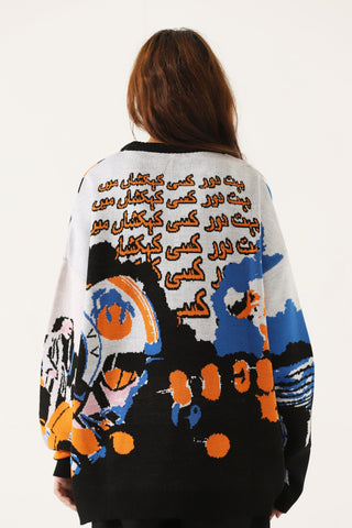"Space travel" jacqaurd knit sweatshirt