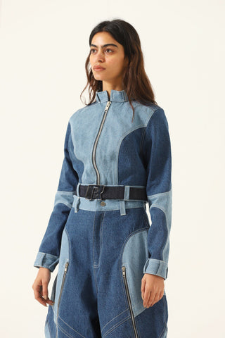 Cropped racer denim jacket