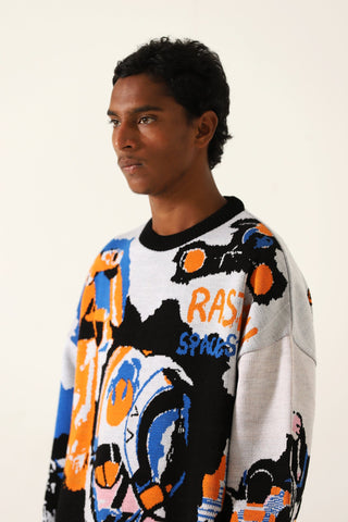 "Space travel" jacqaurd knit sweatshirt