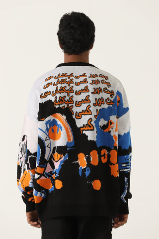 "Space travel" jacqaurd knit sweatshirt