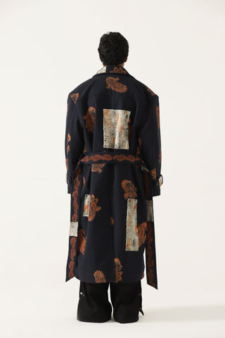 Hand block print patchwork long coat