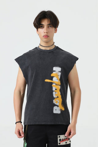 Acid wash graffiti tank top