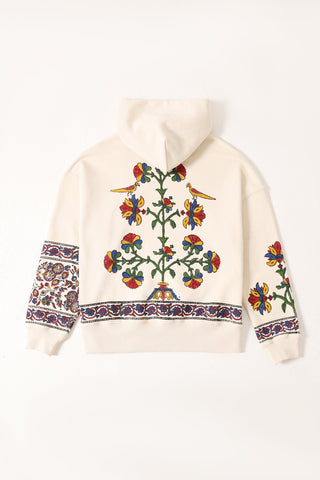 "1975" block print beige hoodie