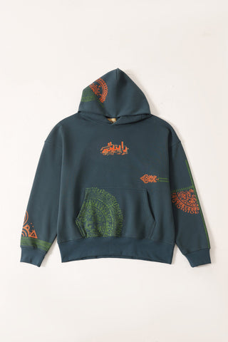 "Voyage" ash green block print hoodie