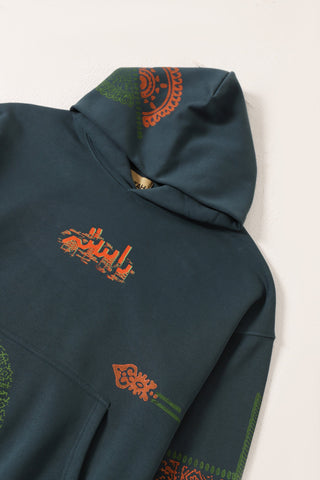 "Voyage" ash green block print hoodie