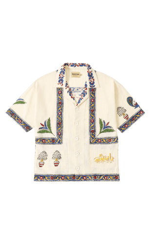 "Midcentury" block print handwoven button-down