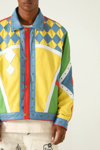Multicolor paneled leather jacket