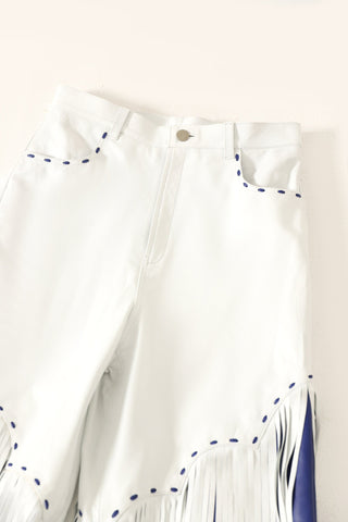 White blue leather pants