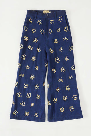 Hand embelished denim trousers