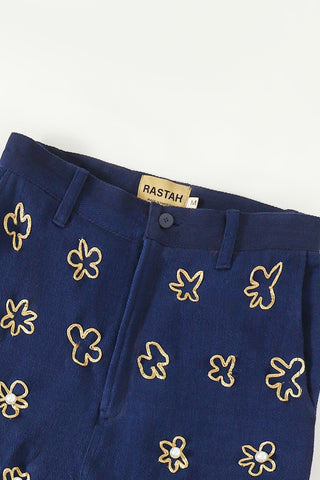 Hand embelished denim trousers