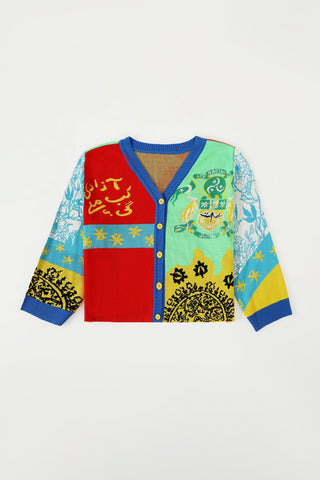 "Am I free" knit abstract cardigan