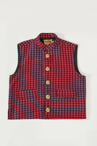 Handwoven plaid cotton vest