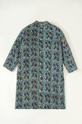 Quilted silk block print long coat