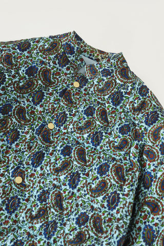 Quilted silk block print long coat