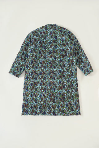 Quilted silk block print long coat