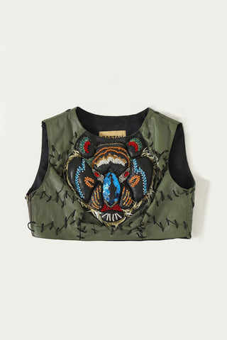 Embroidered leather top