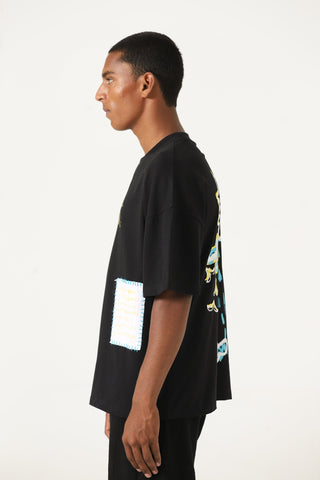 "Clouds above" printed patchwork T-shirt