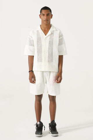 Handwoven mesh button-down