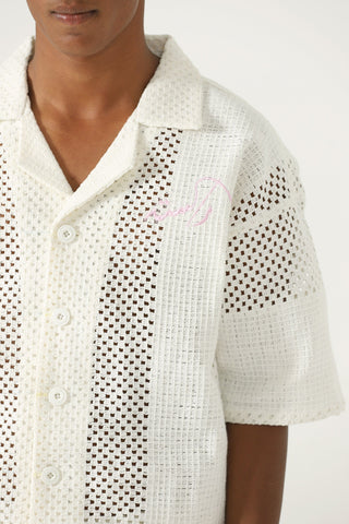 Handwoven mesh button-down