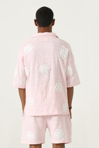 Hand-Embroidered pink button-down