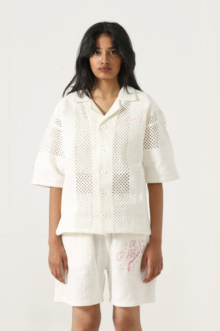 Handwoven mesh button-down