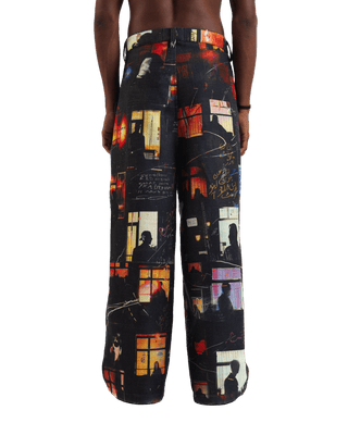 "Nocturnal ride" printed straight-leg trousers