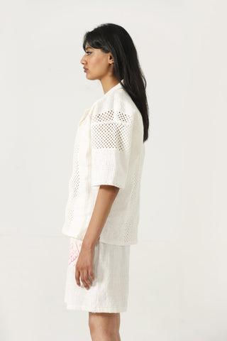 Handwoven mesh button-down