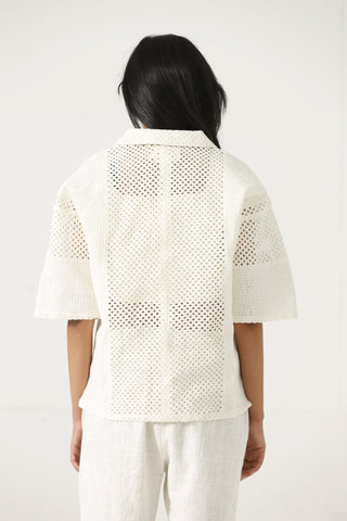 Handwoven mesh button-down