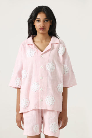 Hand-Embroidered pink button-down