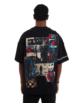 "Perpetual motion" oversized black T-shirt