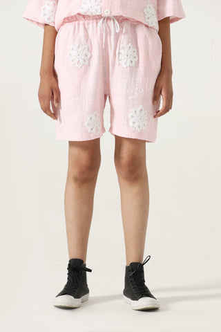 "Flower child" hand-embroidered shorts