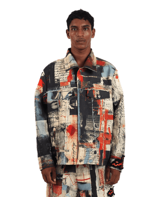 "Ethereal loop" abstract printed coach jacket