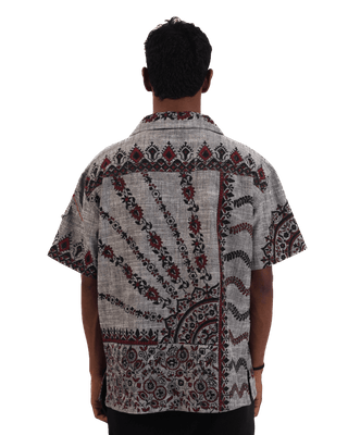 "Midnight ascent" handwoven button-down