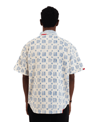 "Azure echo" handwoven and handblockprinted polo