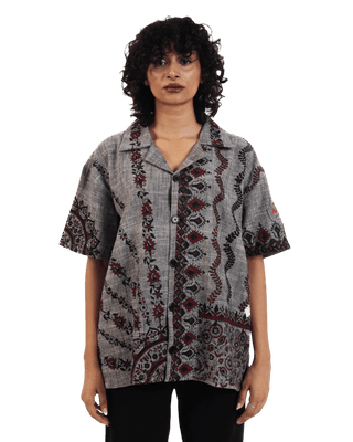 "Midnight ascent" handwoven button-down