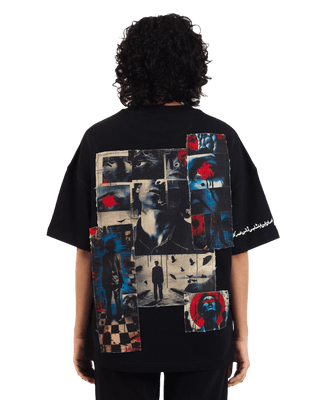 "Perpetual motion" oversized black T-shirt