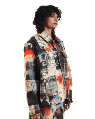 "Ethereal loop" abstract printed coach jacket