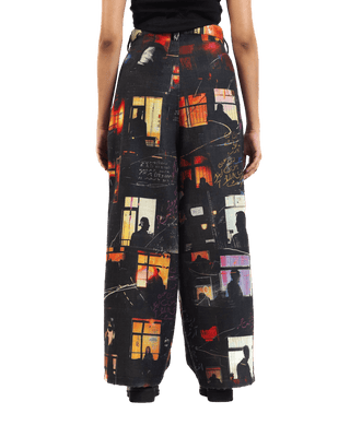 "Nocturnal ride" printed straight-leg trousers