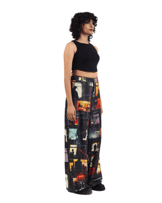 "Nocturnal ride" printed straight-leg trousers