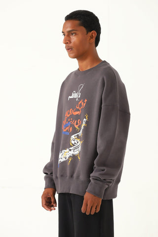 "Insaaf" ash grey printed sweatshirt